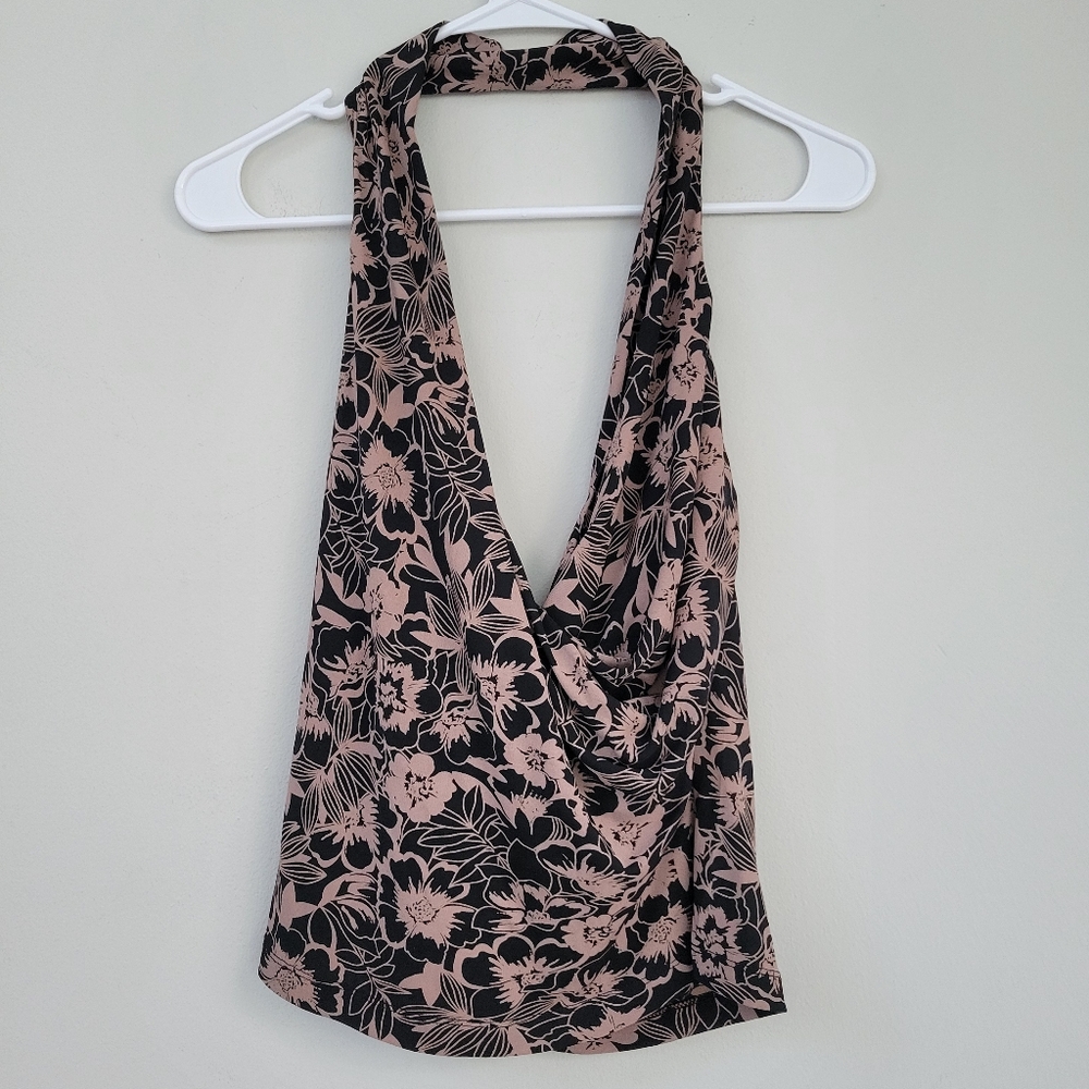 Nicole Miller Silk Dark Floral Women's Top Size S Y2K Sexy 90's Party Formal